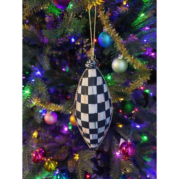 Mackenzie Childs One Courtly Check Green Velvet Drop Ornament - Picture 2 of 4